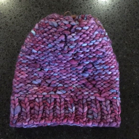 Hand Knit Merino Wool Beanie Hat With Faux Fur Pom